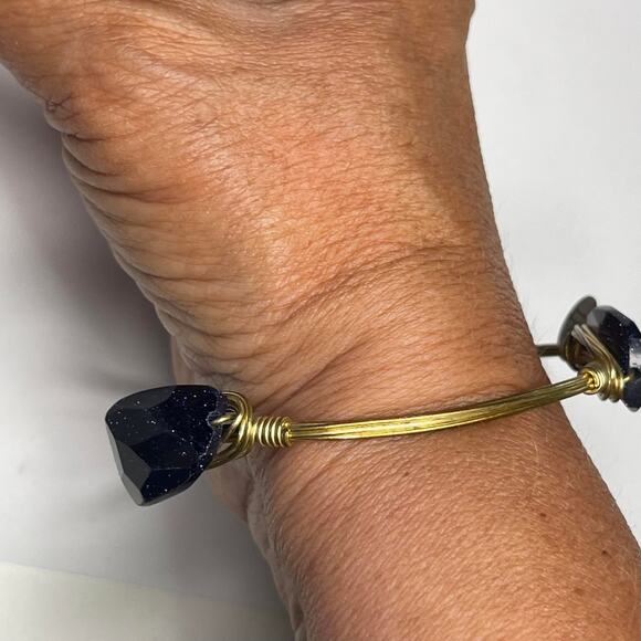 BOURBON & BOWETIES BOWTIES gold tone bracelet bangle deep midnight blue stones - Picture 4 of 10